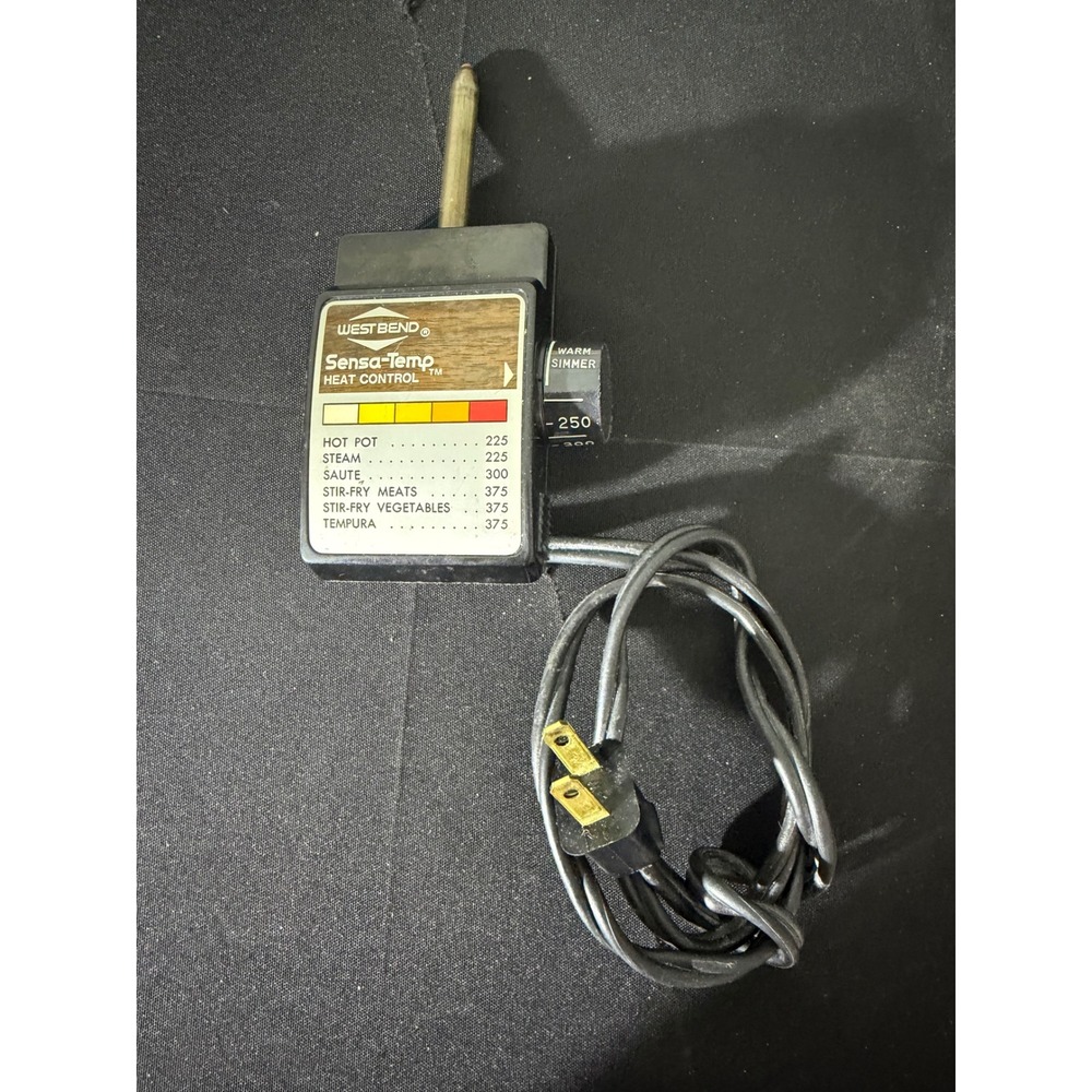 West Bend Sensa-Temp Heat Control Cord OS Black Excellent Vintage Skillet Probe